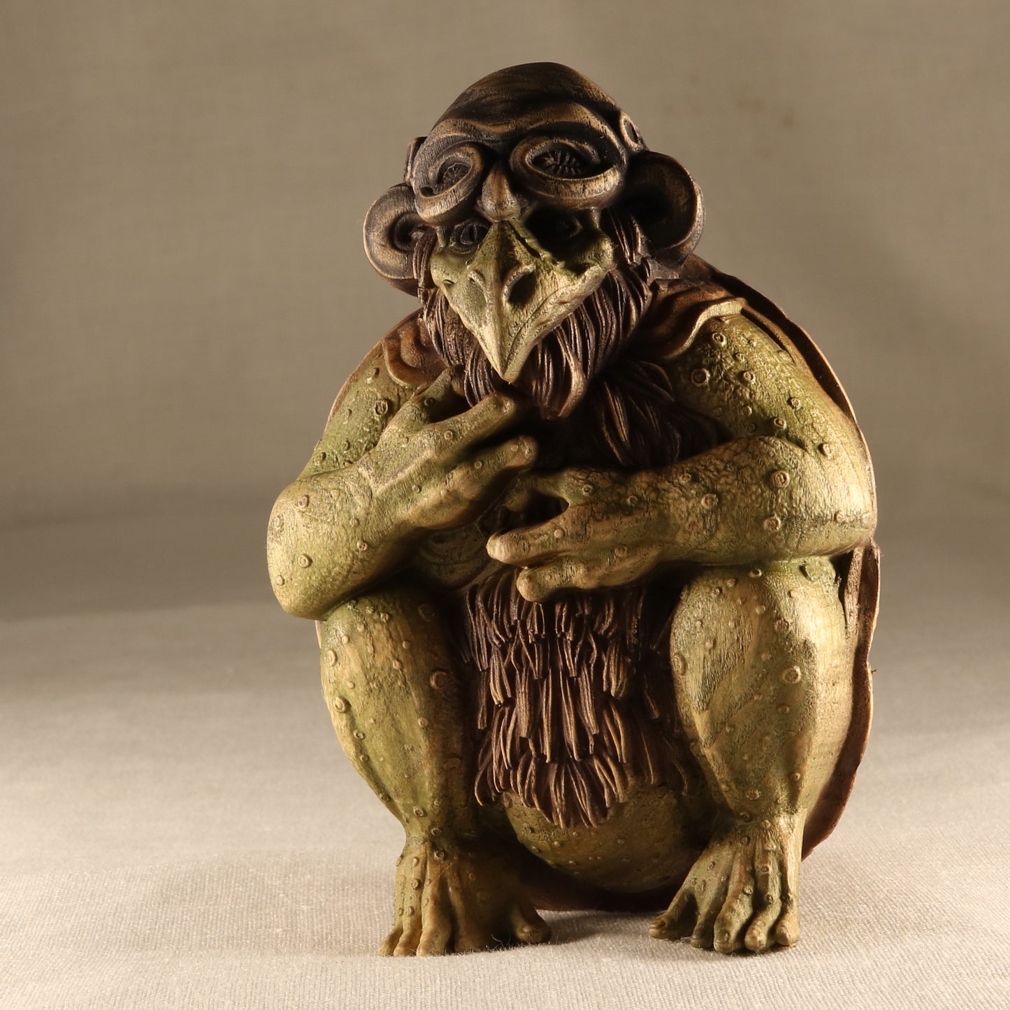 Exquisite Japanese Wooden Kappa Statue - Captivating Mythical Creature Artwork