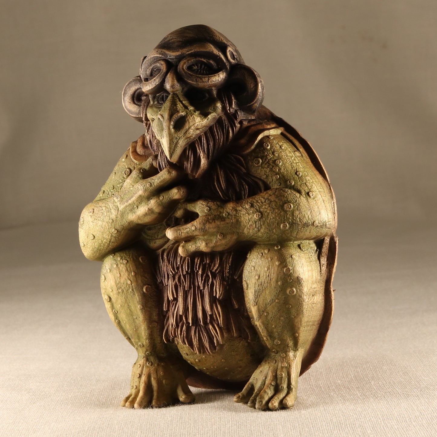 Exquisite Japanese Wooden Kappa Statue - Captivating Mythical Creature Artwork