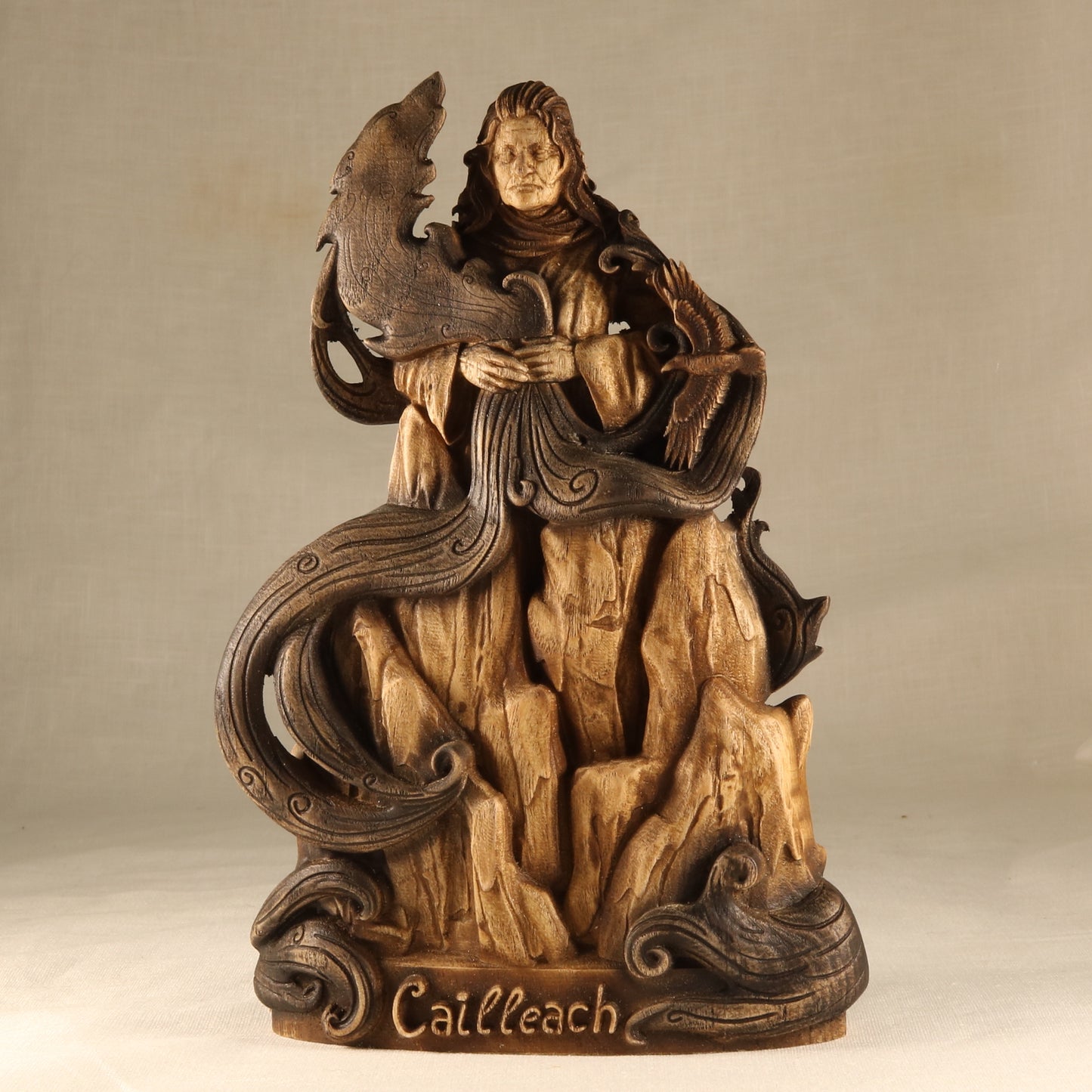 Cailleach Statue — Celtic Winter Goddess: Pagan Altar Decor, Celtic Mythology, and Wicca Symbol Wooden statue