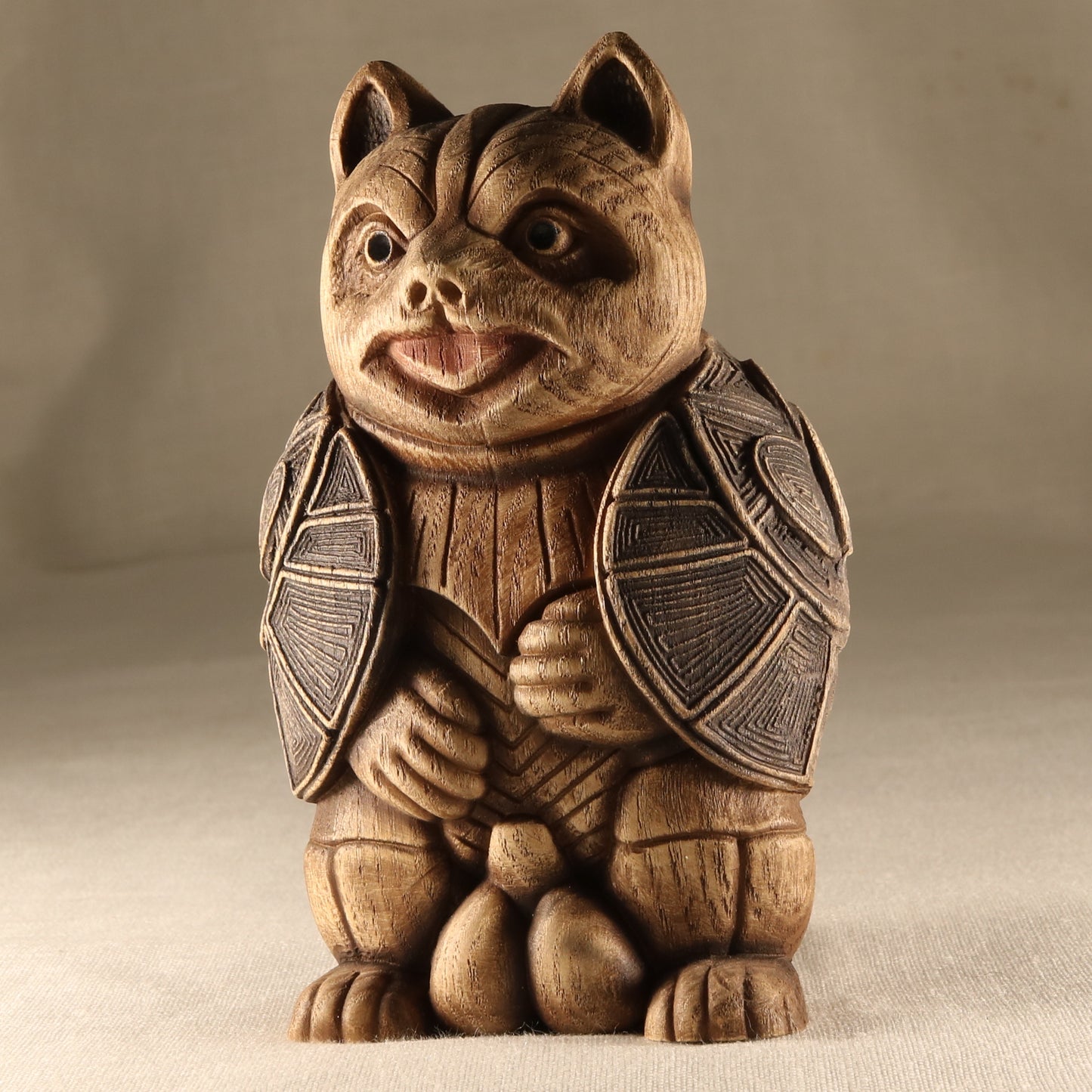 Tanuki Statue - A Charming Wooden Carved Symbol of Luck and Happiness