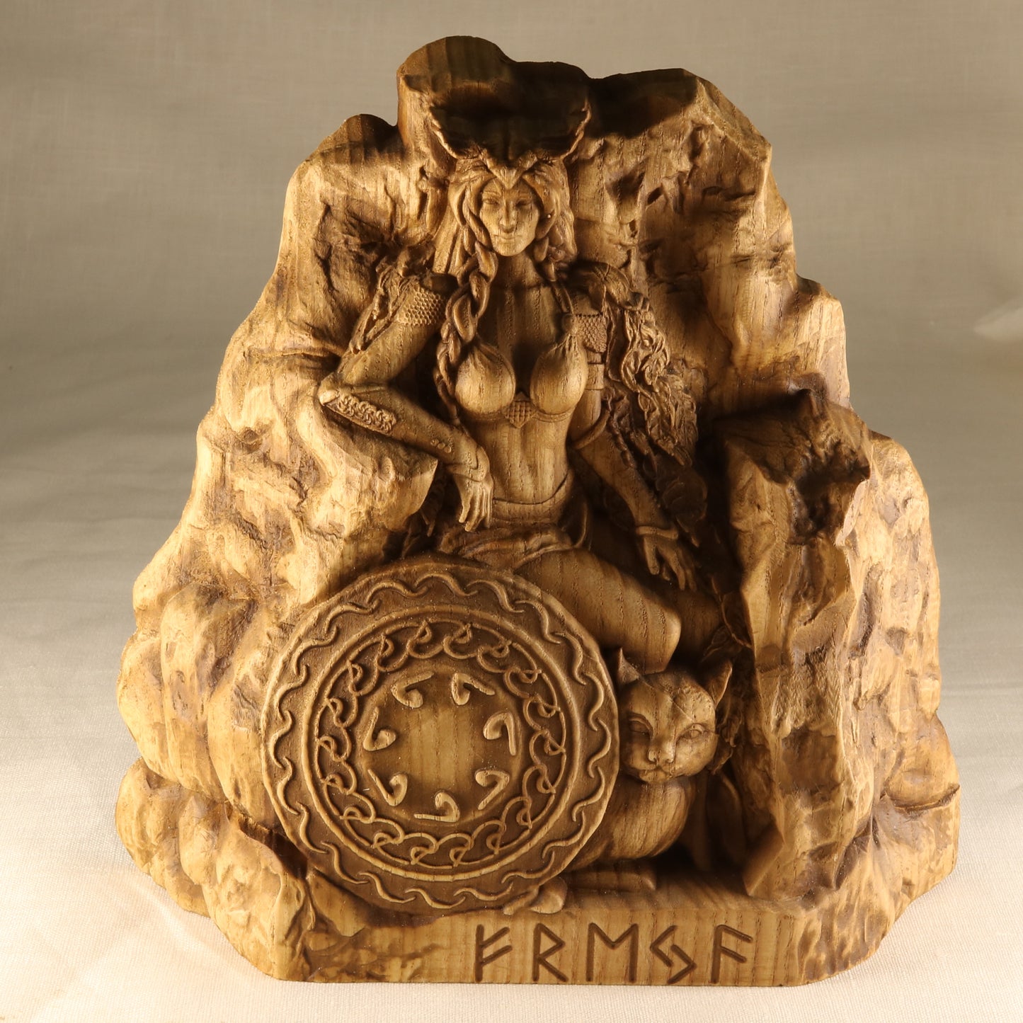 Freya Wood Statue 7.7 Inch Tall for Pagan Altar (Freyja Pagan Goddess) Wood Carving