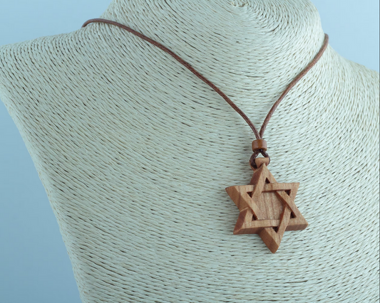 Exquisite Handcrafted Star of David Necklace in Cherry Wood
