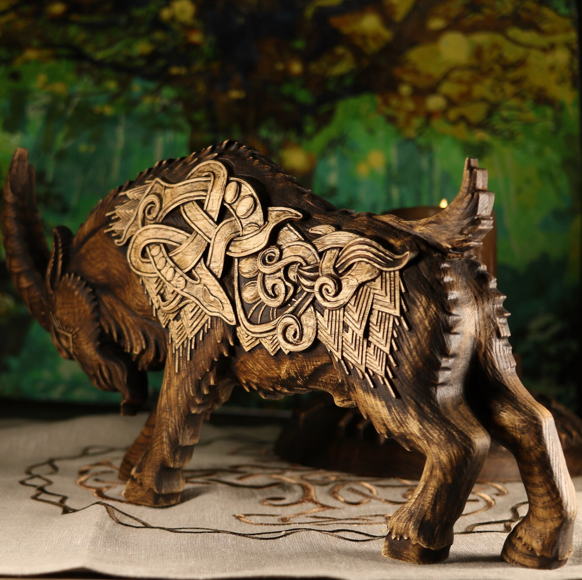 Thor's Goats Rune Thor's Goat Tanngrisnir - Wooden Viking Goat Thor – Art Carving Shop