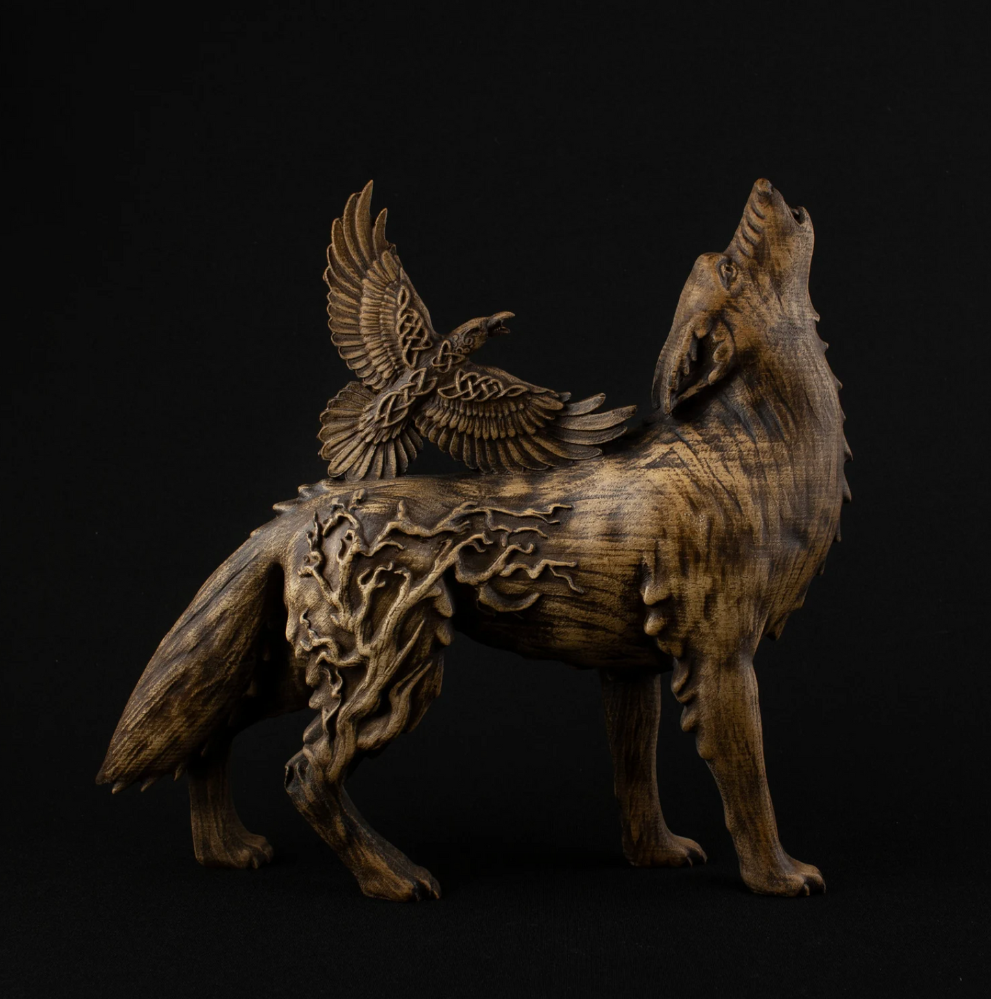 Raven & Wolf: Norse Mythology Statue