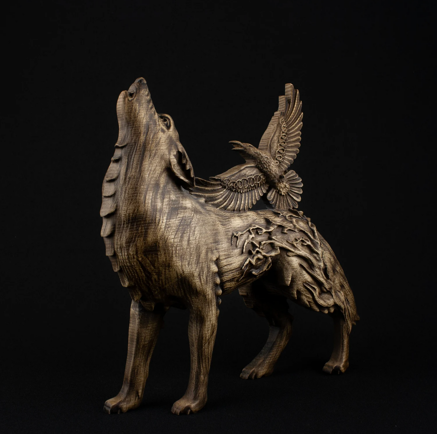 Raven & Wolf: Norse Mythology Statue