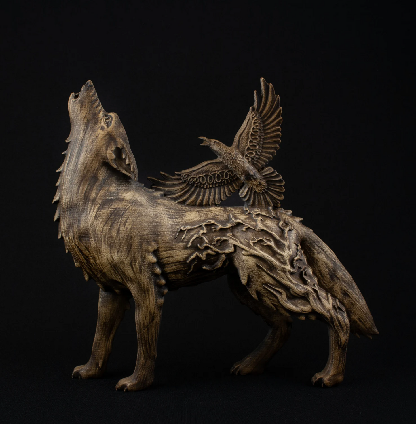 Raven & Wolf: Norse Mythology Statue