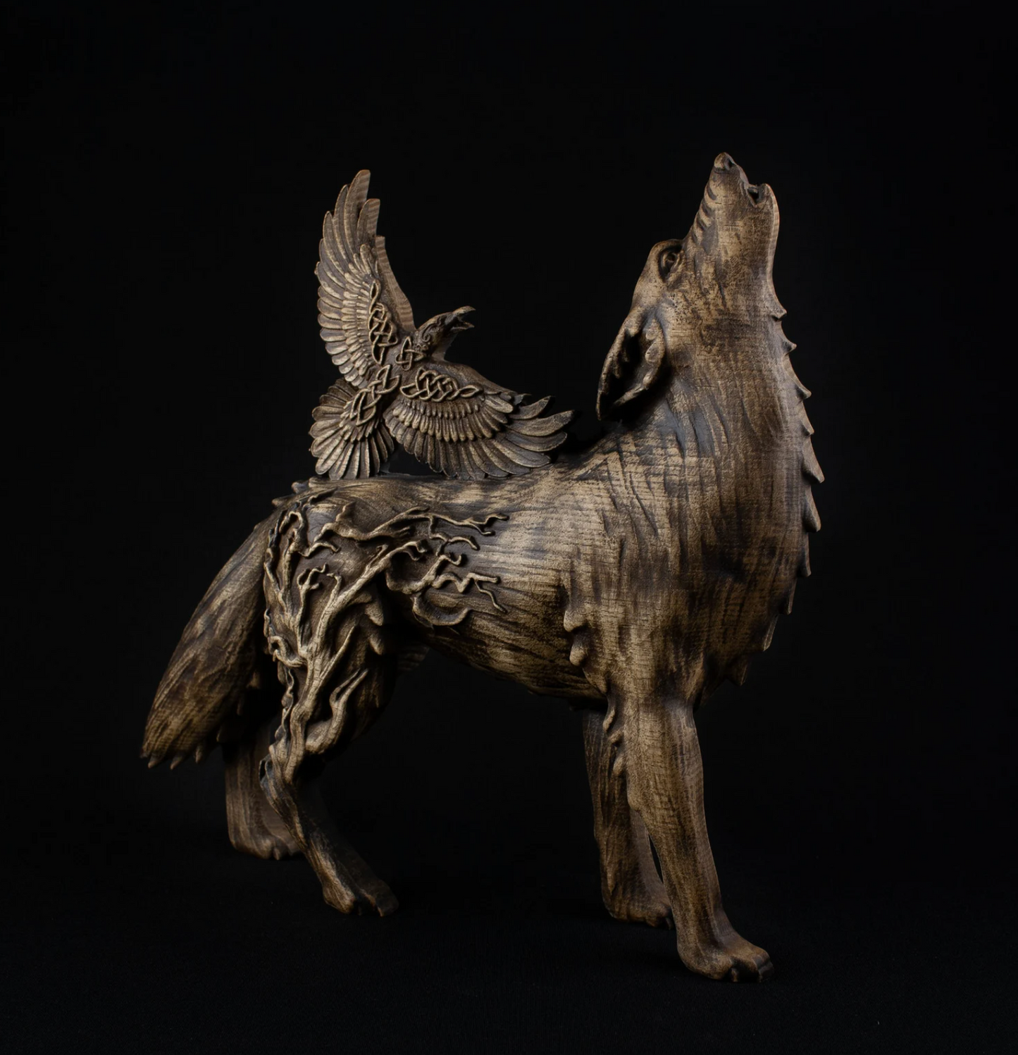 Raven & Wolf: Norse Mythology Statue