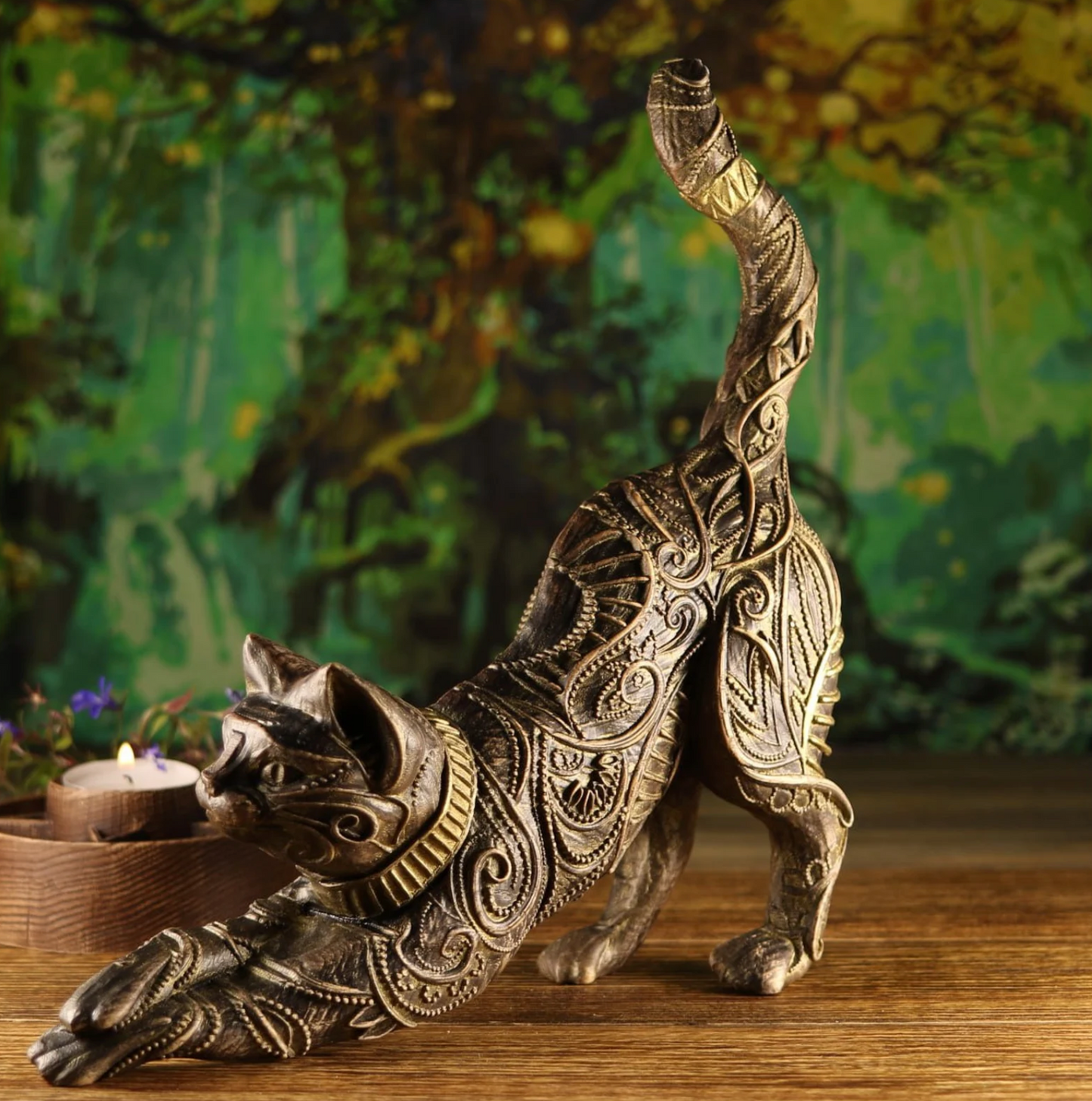 Cat, The Guardian Predator, wooden statue, carving statue