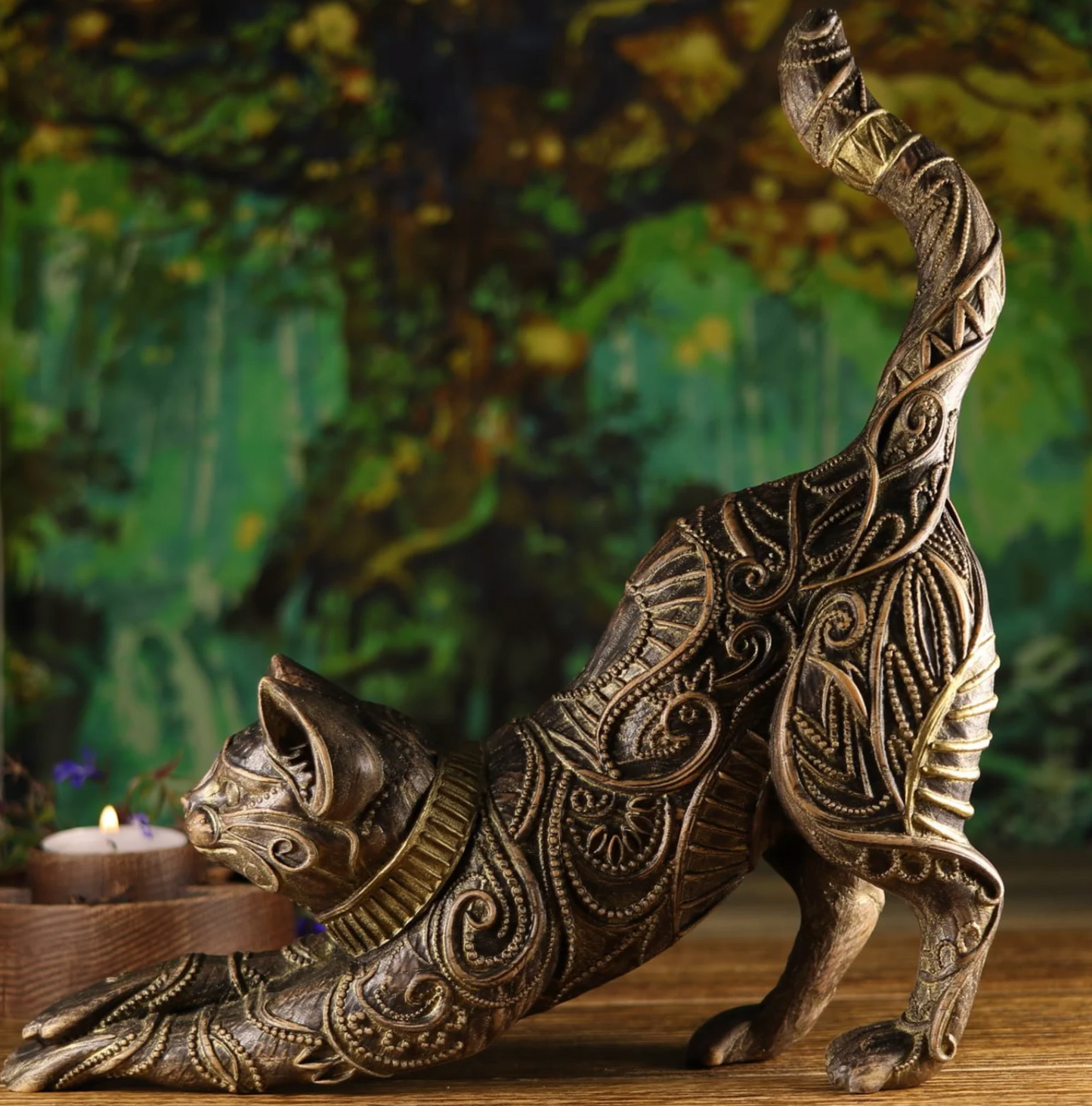 Cat, The Guardian Predator, wooden statue, carving statue