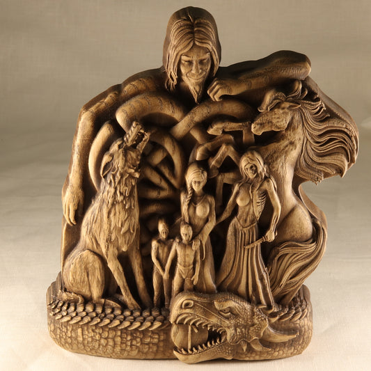 Loki, Norse gods,Lokі’s family, Norse mythology, Wooden statue