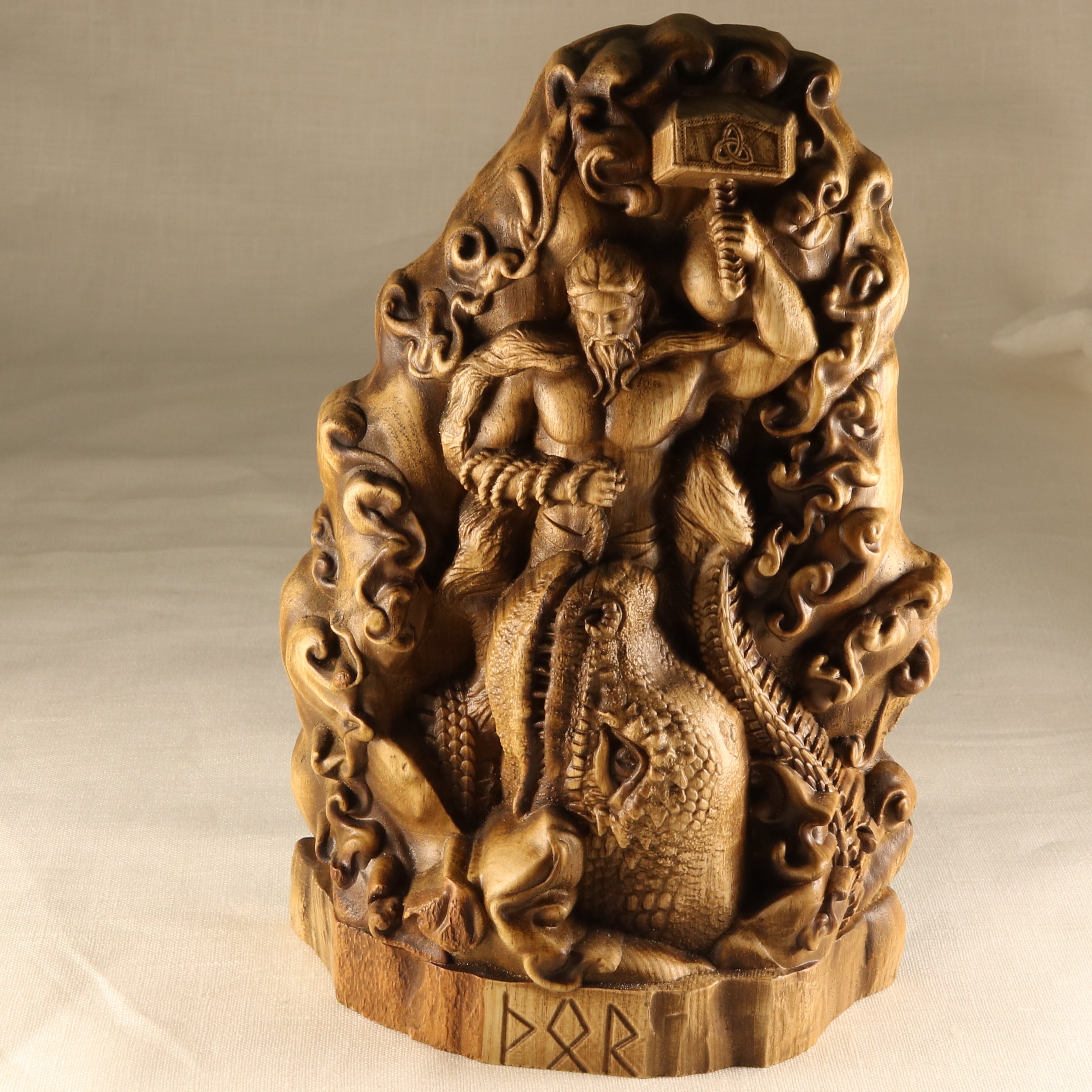 Thor statue, Mjollnir, Ragnarok, norse gods, wood carving altar heathen asatru viking god and outlets goddes sculpture wooden scandinavian pantheon