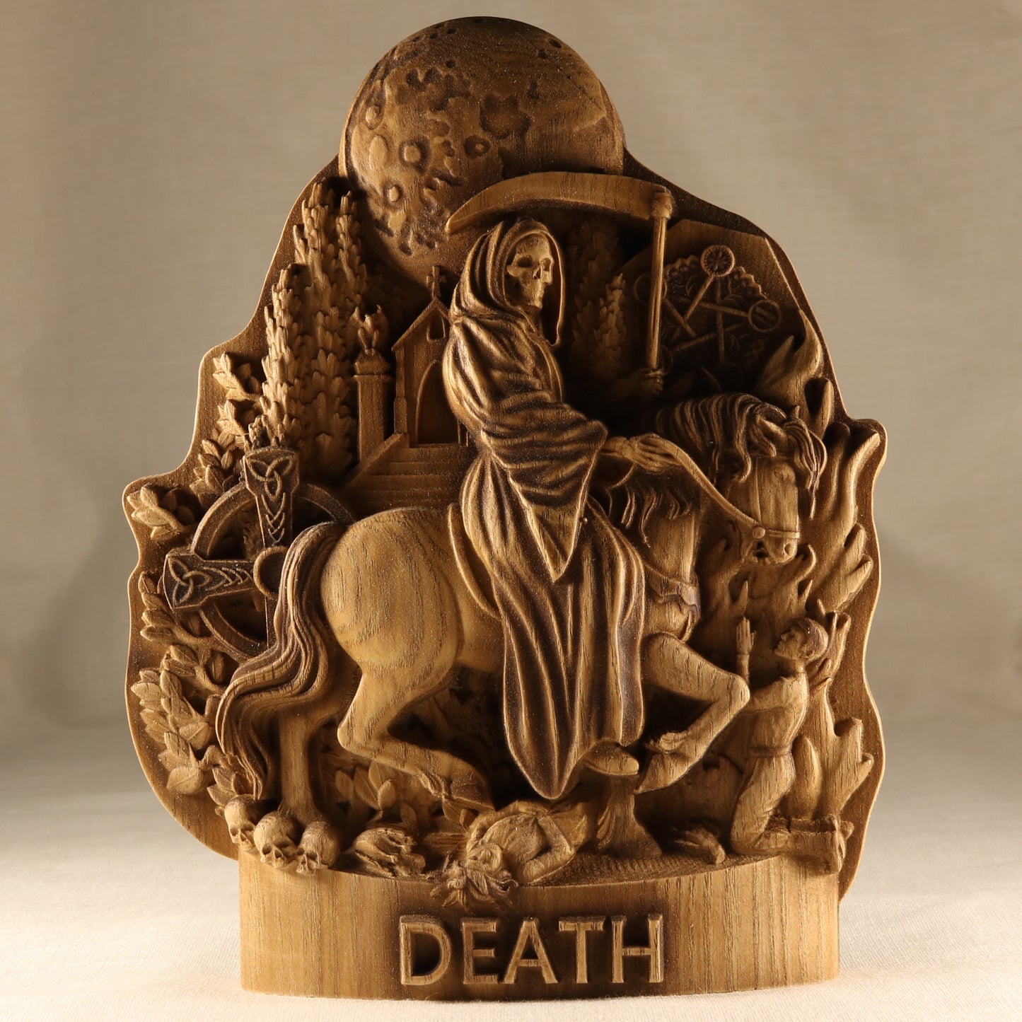 Death statue Grim reaper statue Aztec Santa muerte altar Occult decor Witchcraft Woodcarved