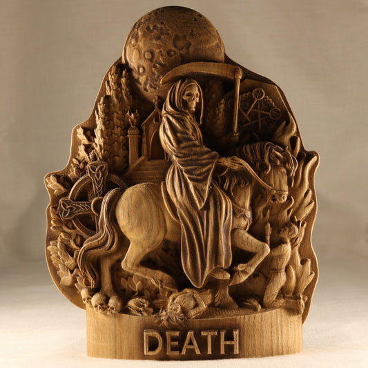 Death statue Grim reaper statue Aztec Santa muerte altar Occult decor Witchcraft Woodcarved