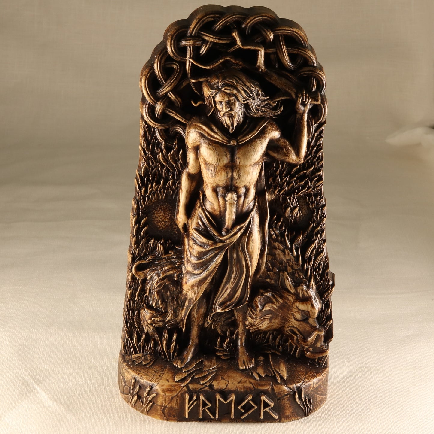 Carved Wooden Freyr Statue - Norse Pagan Decor