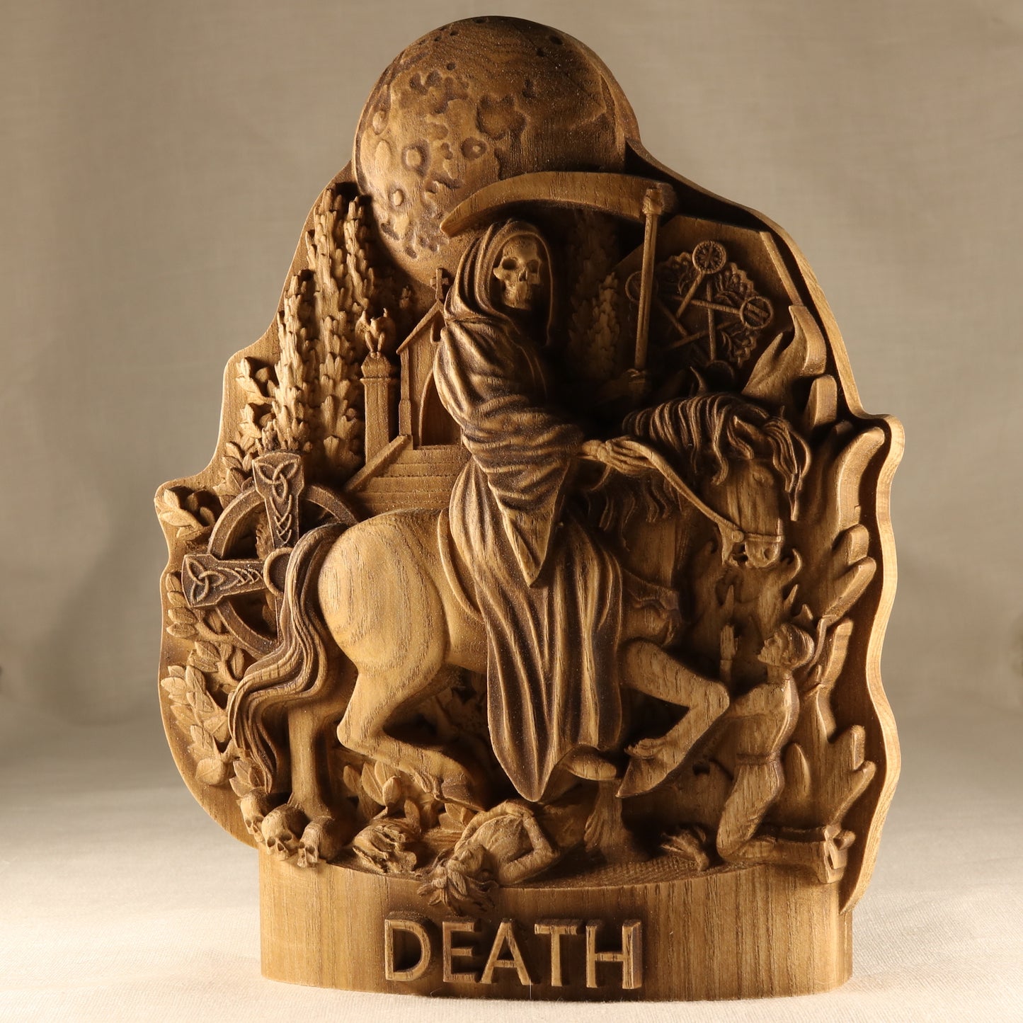 Death statue Grim reaper statue Aztec Santa muerte altar Occult decor Witchcraft Woodcarved