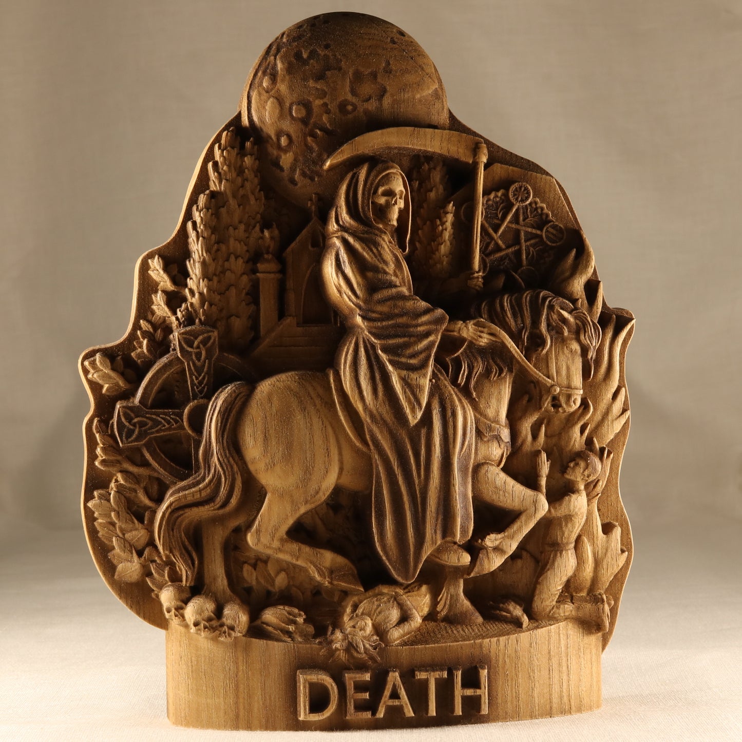 Death statue Grim reaper statue Aztec Santa muerte altar Occult decor Witchcraft Woodcarved