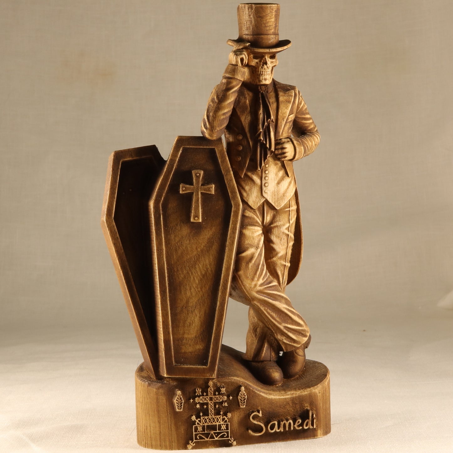 Baron samedi statue Voodoo statue Loa Gothic  Occult decor Gothic statue Voodoo skull