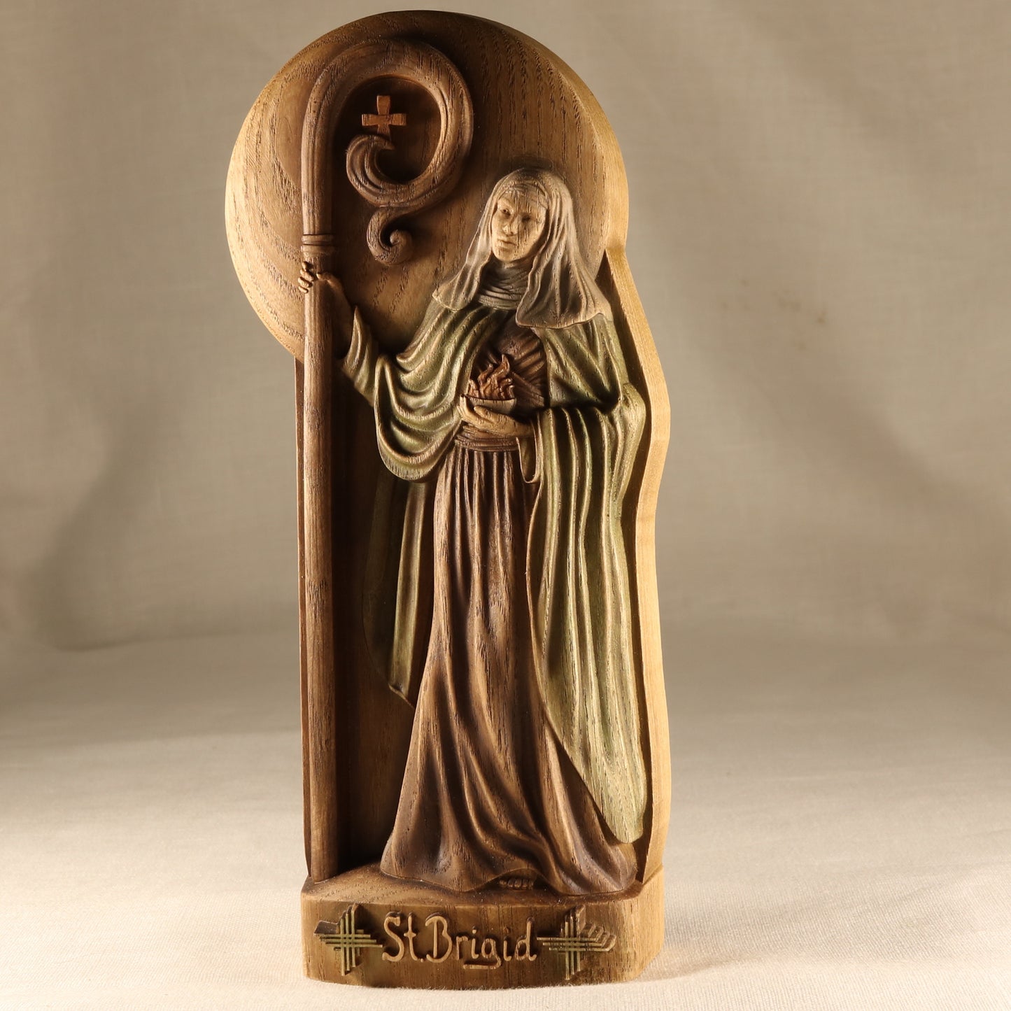 Wooden Saint Brigid Statue