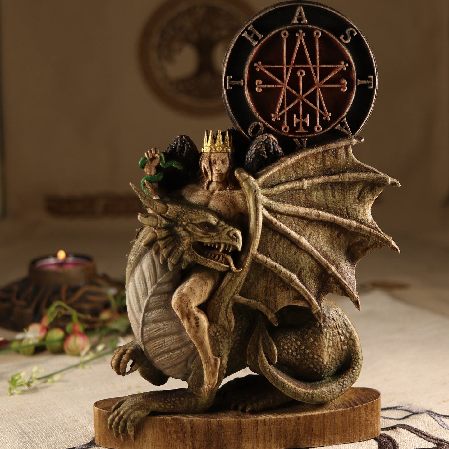 Astaroth Astaroth statue Astaroth sigl Demon statue Satan statue Witchcraft altar Ishtar statue Occult décor Gods statue Wood carved statue