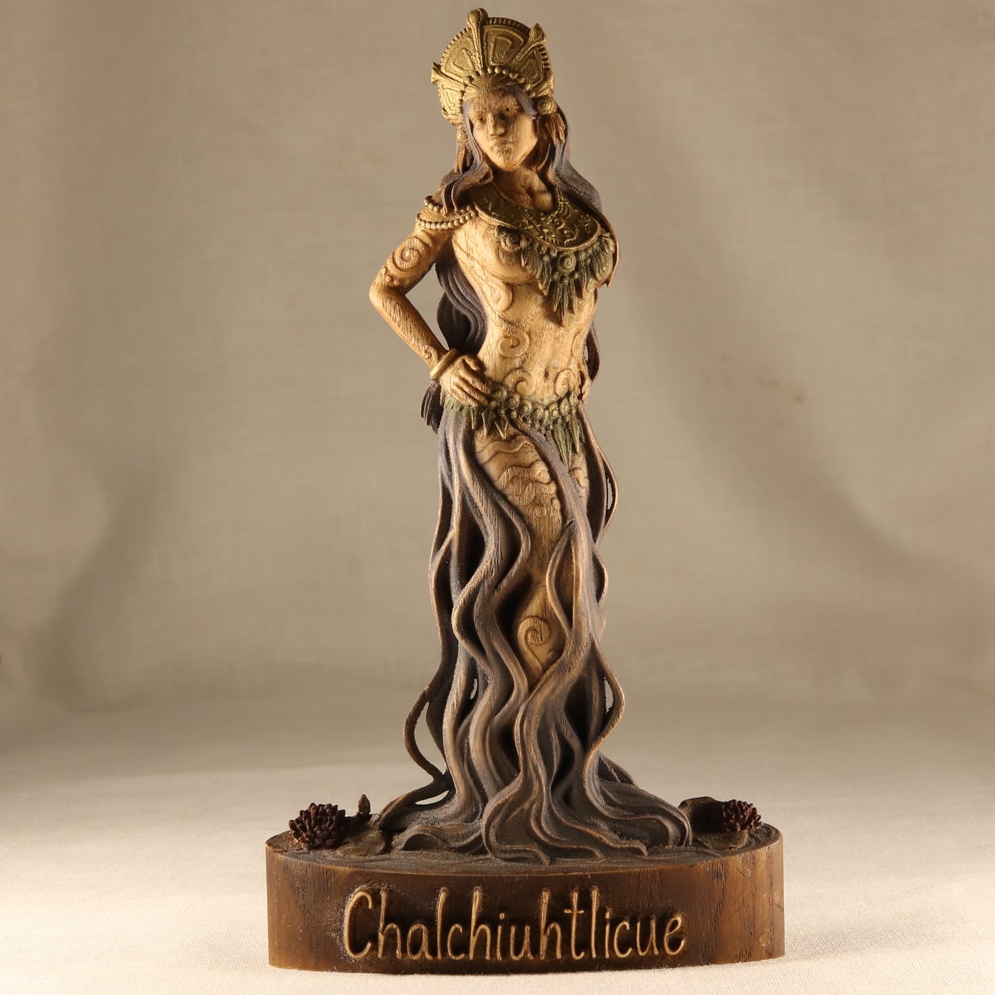 Chalchiuhtlicue Aztec gods Maya statue Aztec art Water goddess Goddess statue Aztec mythology Aztec wooden décor Aztec statue Witchcraft