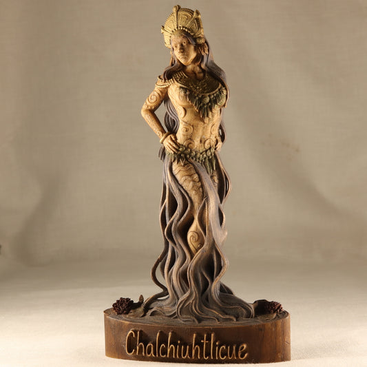 Chalchiuhtlicue Aztec gods Maya statue Aztec art Water goddess Goddess statue Aztec mythology Aztec wooden décor Aztec statue Witchcraft