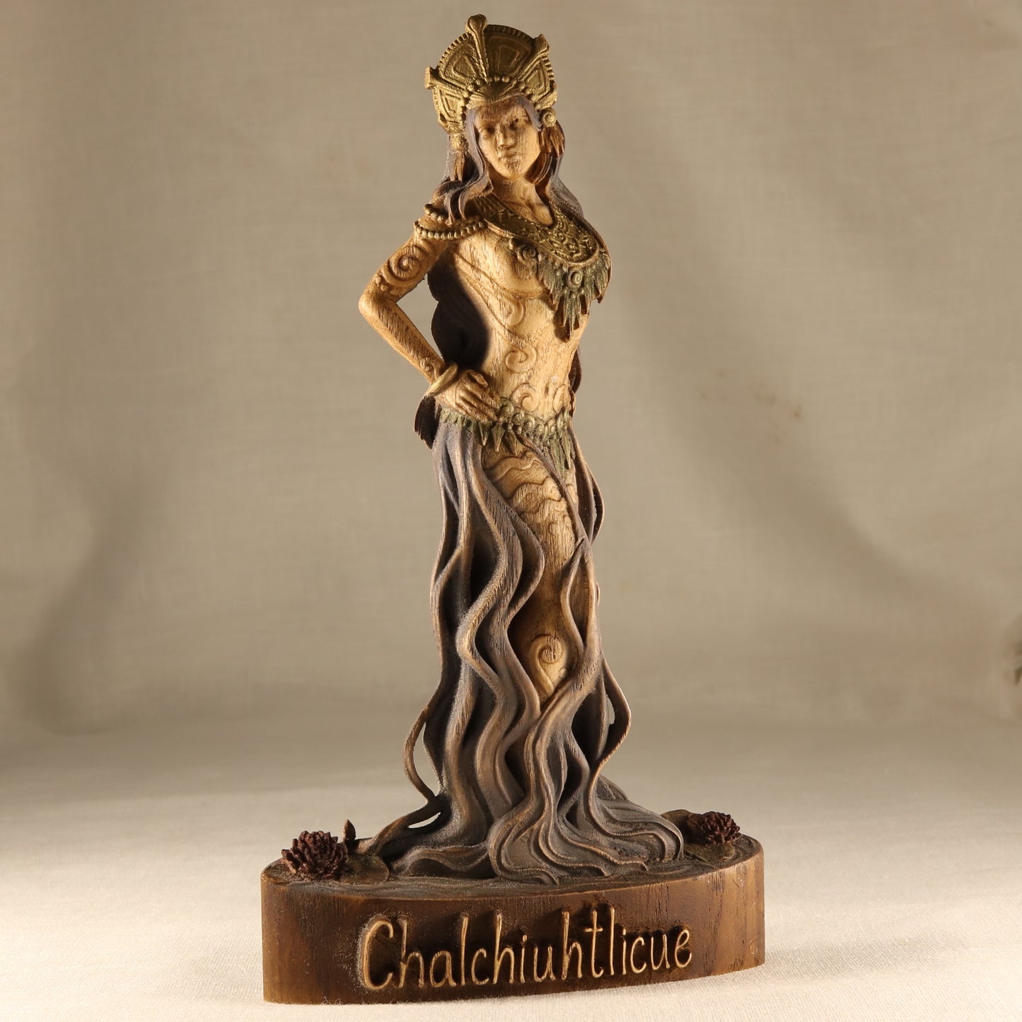 Chalchiuhtlicue Aztec gods Maya statue Aztec art Water goddess Goddess statue Aztec mythology Aztec wooden décor Aztec statue Witchcraft