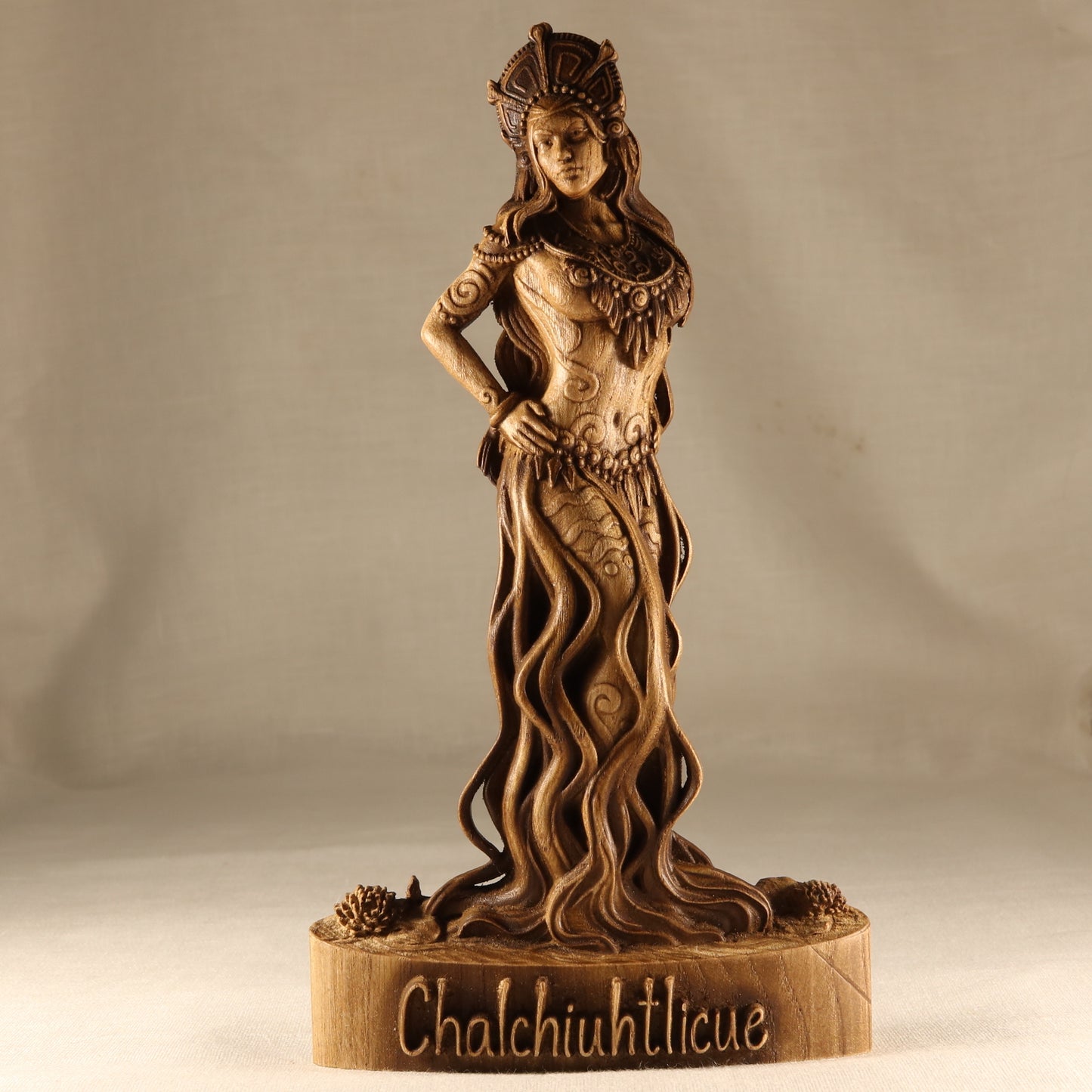 Chalchiuhtlicue Aztec gods Maya statue Aztec art Water goddess Goddess statue Aztec mythology Aztec wooden décor Aztec statue Witchcraft