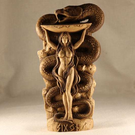 Sigyn Scandinavian Decor - Wooden Statue Norse Mythology