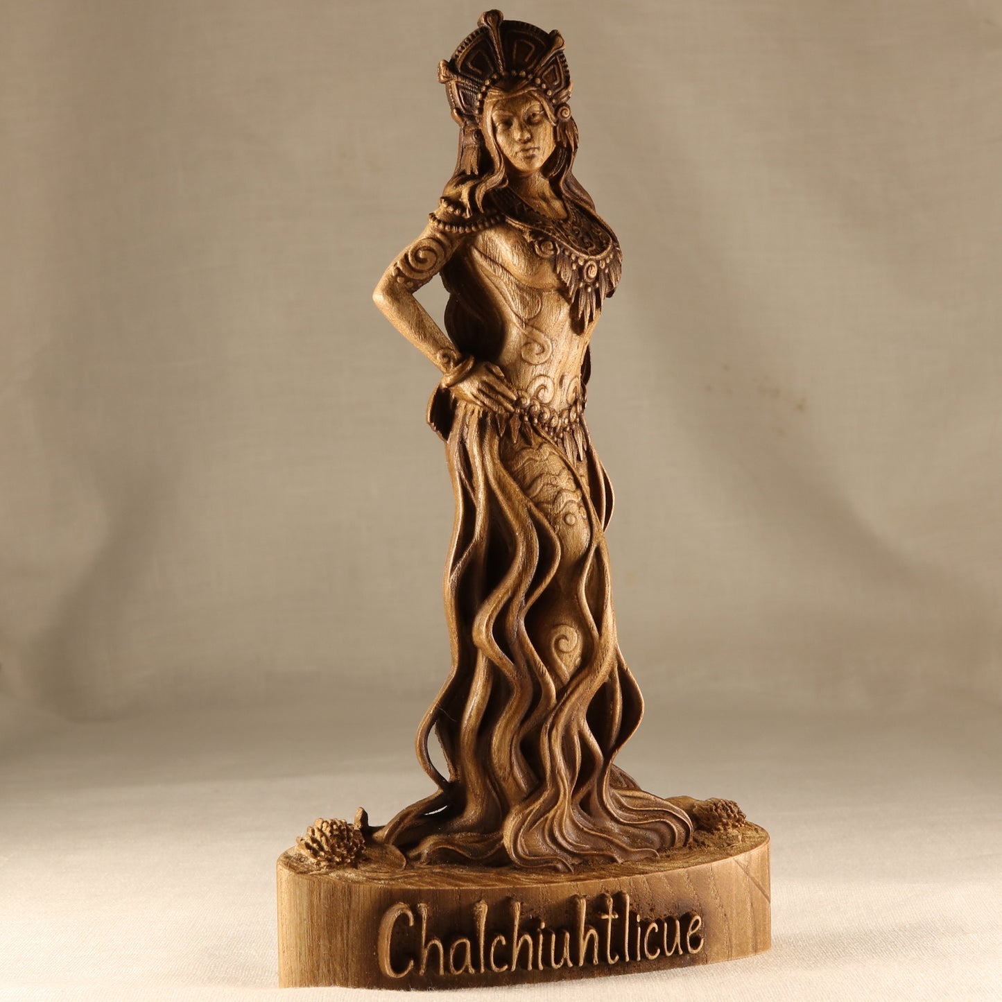 Chalchiuhtlicue Aztec gods Maya statue Aztec art Water goddess Goddess statue Aztec mythology Aztec wooden décor Aztec statue Witchcraft