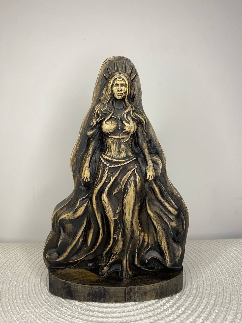 Hecate Wooden Statue – Triple Goddess Greek Mythology Sculpture, Pagan Altar Decor