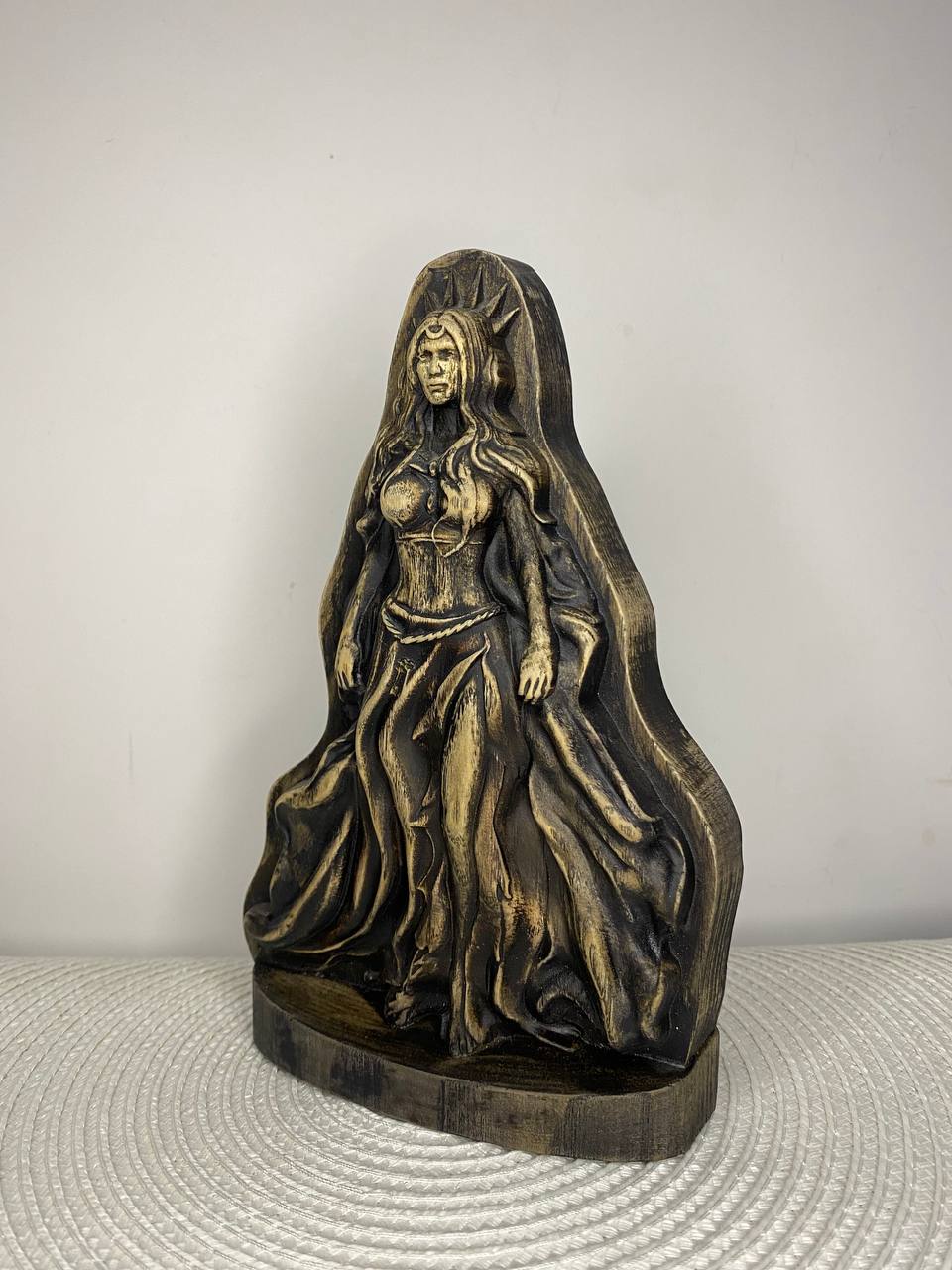Hecate Wooden Statue – Triple Goddess Greek Mythology Sculpture, Pagan Altar Decor