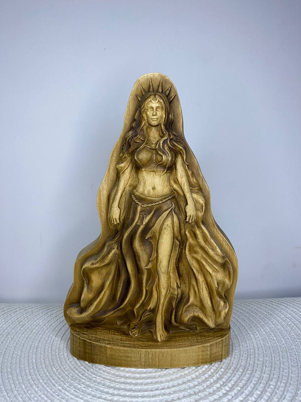 Hecate Wooden Statue – Triple Goddess Greek Mythology Sculpture, Pagan Altar Decor