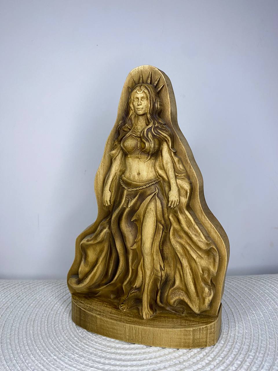 Hecate Wooden Statue – Triple Goddess Greek Mythology Sculpture, Pagan Altar Decor