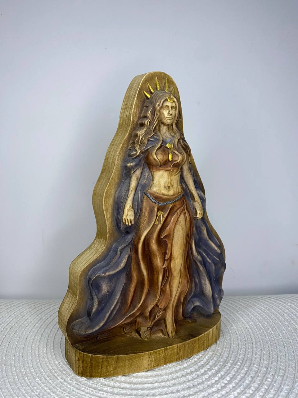Hecate Wooden Statue – Triple Goddess Greek Mythology Sculpture, Pagan Altar Decor