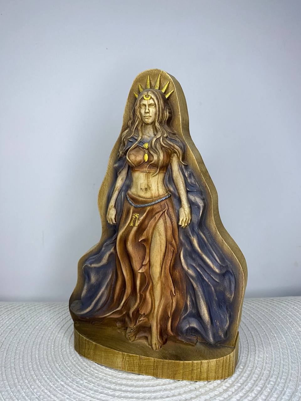 Hecate Wooden Statue – Triple Goddess Greek Mythology Sculpture, Pagan Altar Decor
