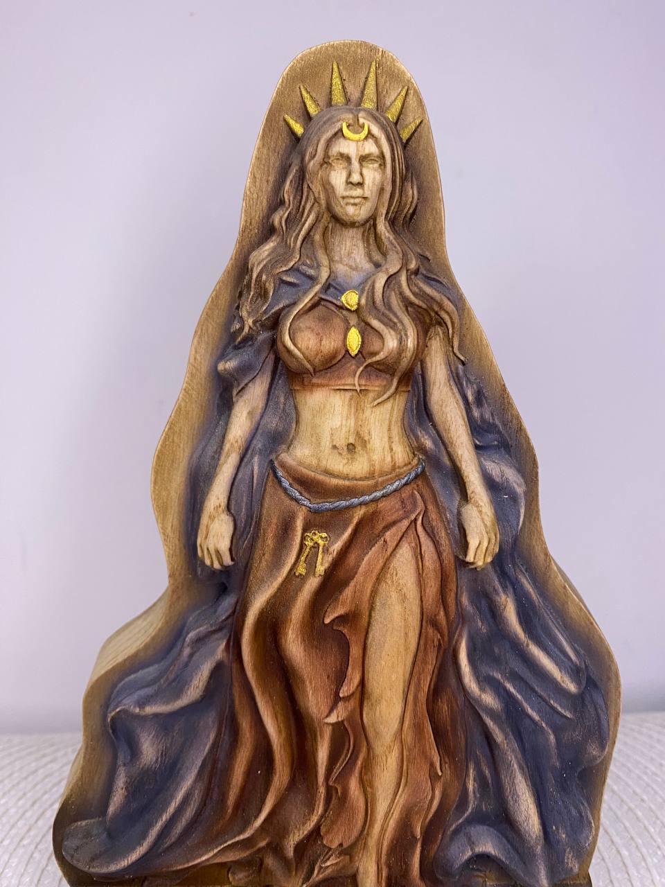 Hecate Wooden Statue – Triple Goddess Greek Mythology Sculpture, Pagan Altar Decor