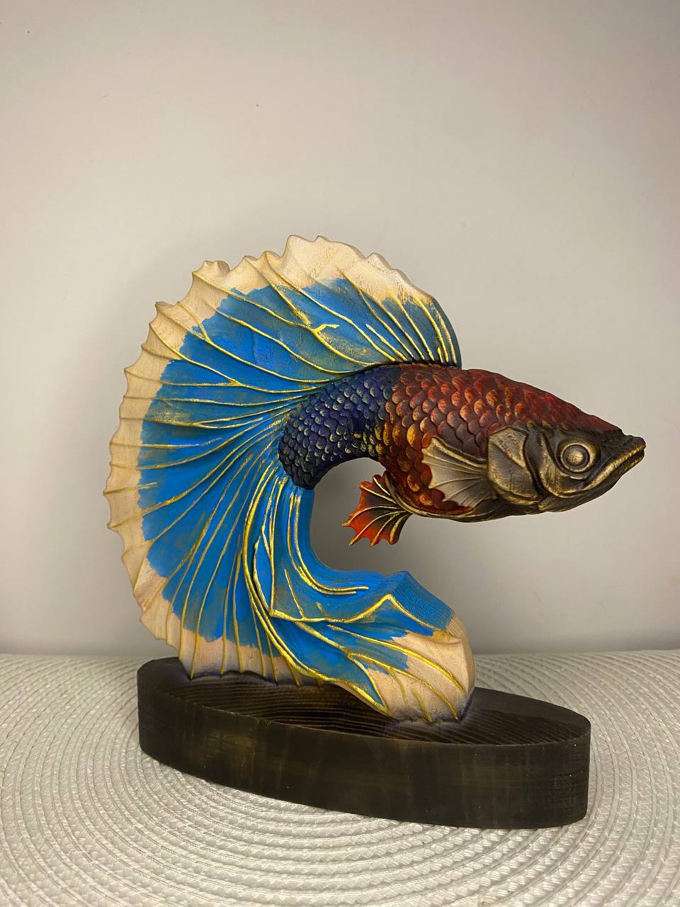 Golden Fish Sculpture Carved Wooden – Ash Tree Lucky Prosperity Symbol