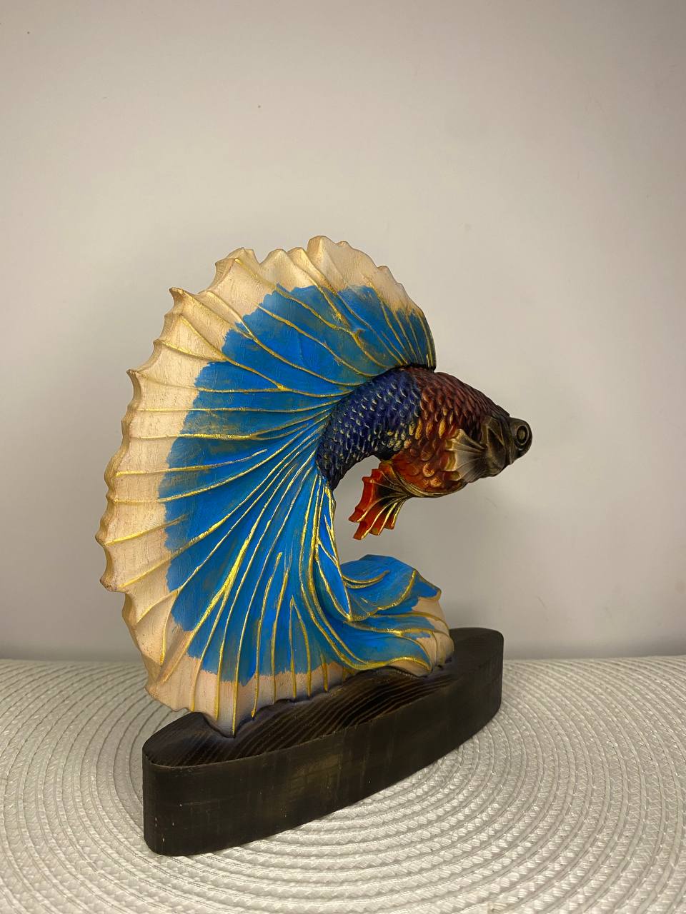 Golden Fish Sculpture Carved Wooden – Ash Tree Lucky Prosperity Symbol