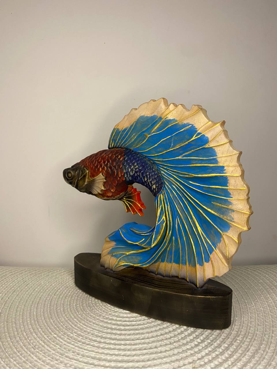 Golden Fish Sculpture Carved Wooden – Ash Tree Lucky Prosperity Symbol