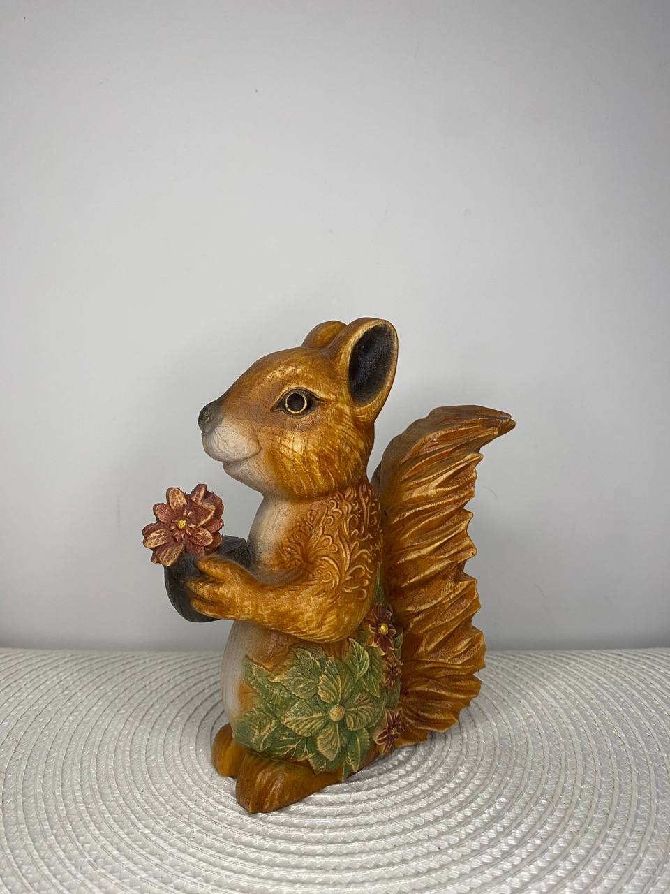 Squirrel Statue | Hand-Carved Ash Wood Forest Animal Figurine
