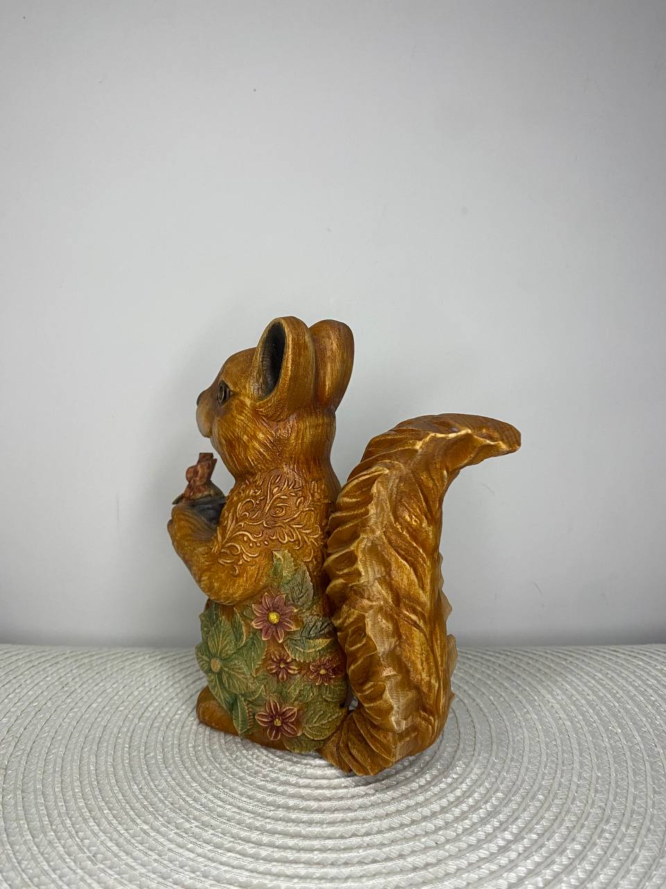 Squirrel Statue | Hand-Carved Ash Wood Forest Animal Figurine
