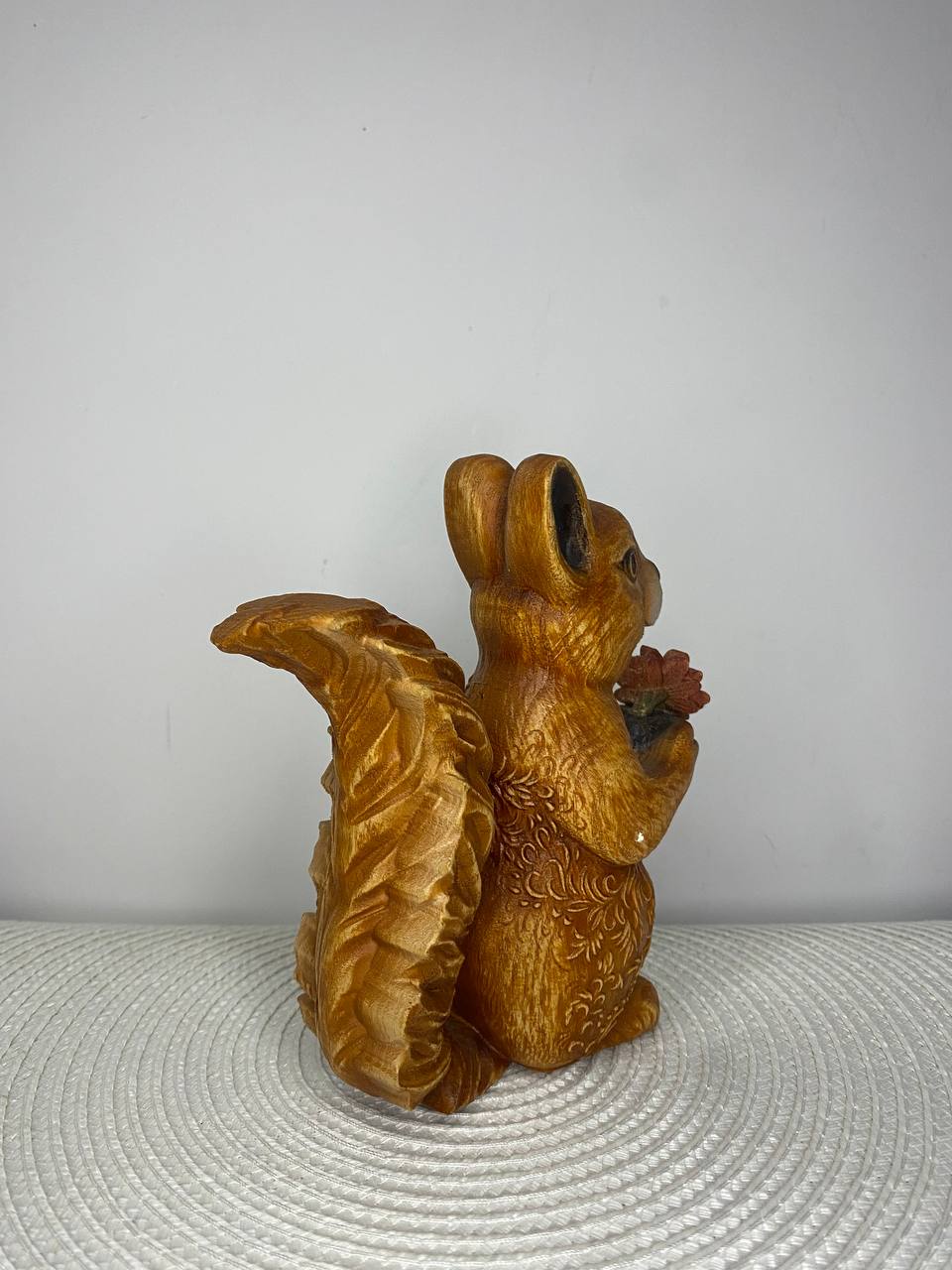 Squirrel Statue | Hand-Carved Ash Wood Forest Animal Figurine