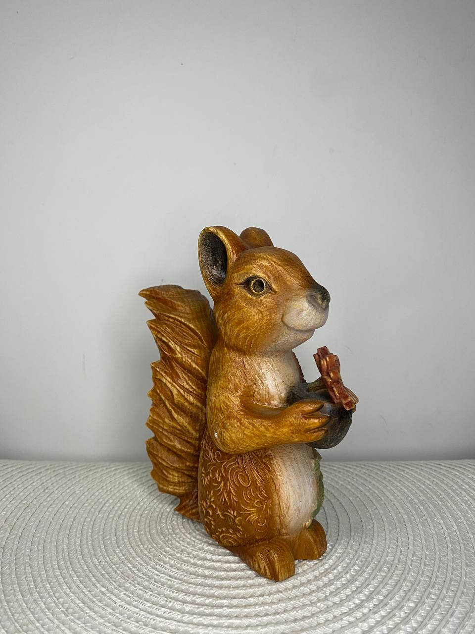 Squirrel Statue | Hand-Carved Ash Wood Forest Animal Figurine