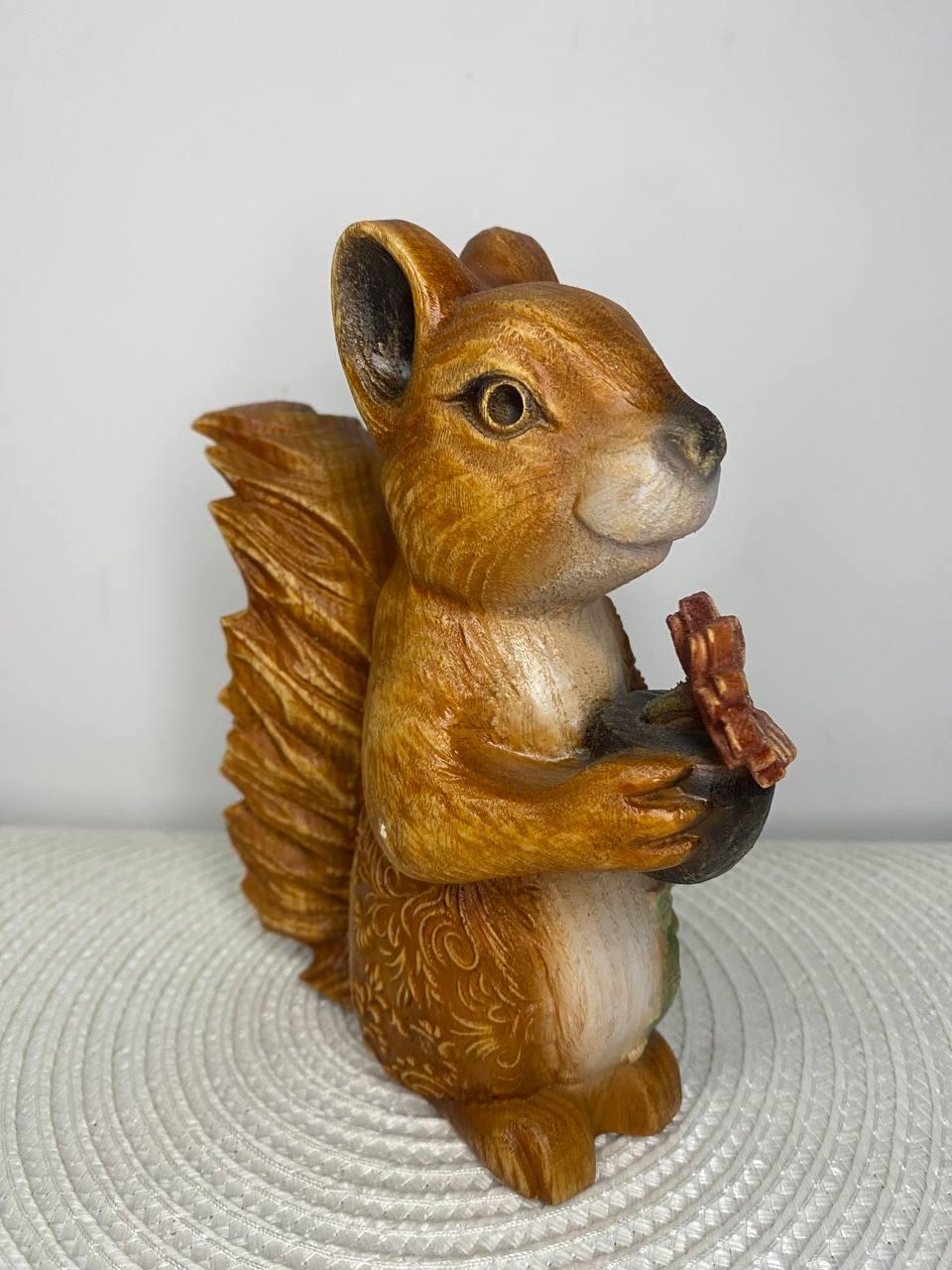 Squirrel Statue | Hand-Carved Ash Wood Forest Animal Figurine