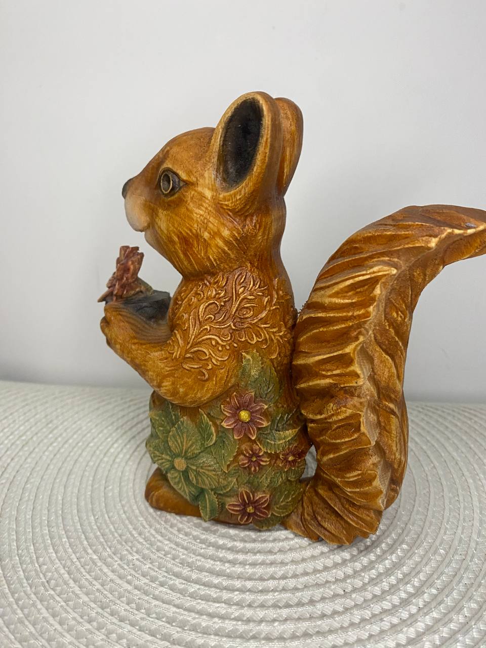 Squirrel Statue | Hand-Carved Ash Wood Forest Animal Figurine