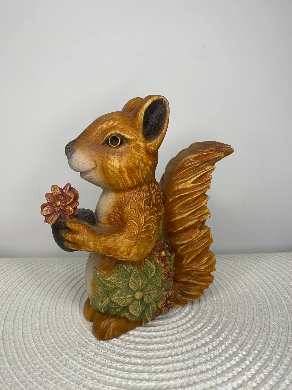 Squirrel Statue | Hand-Carved Ash Wood Forest Animal Figurine