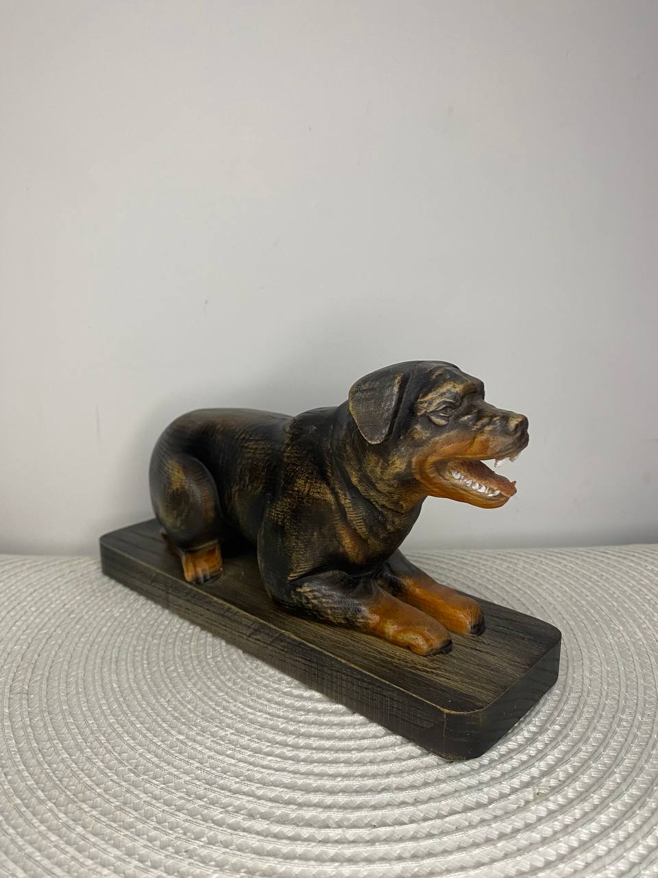 Rottweiler Wooden Statue | Hand-Carved Ash Wood Dog Figurine