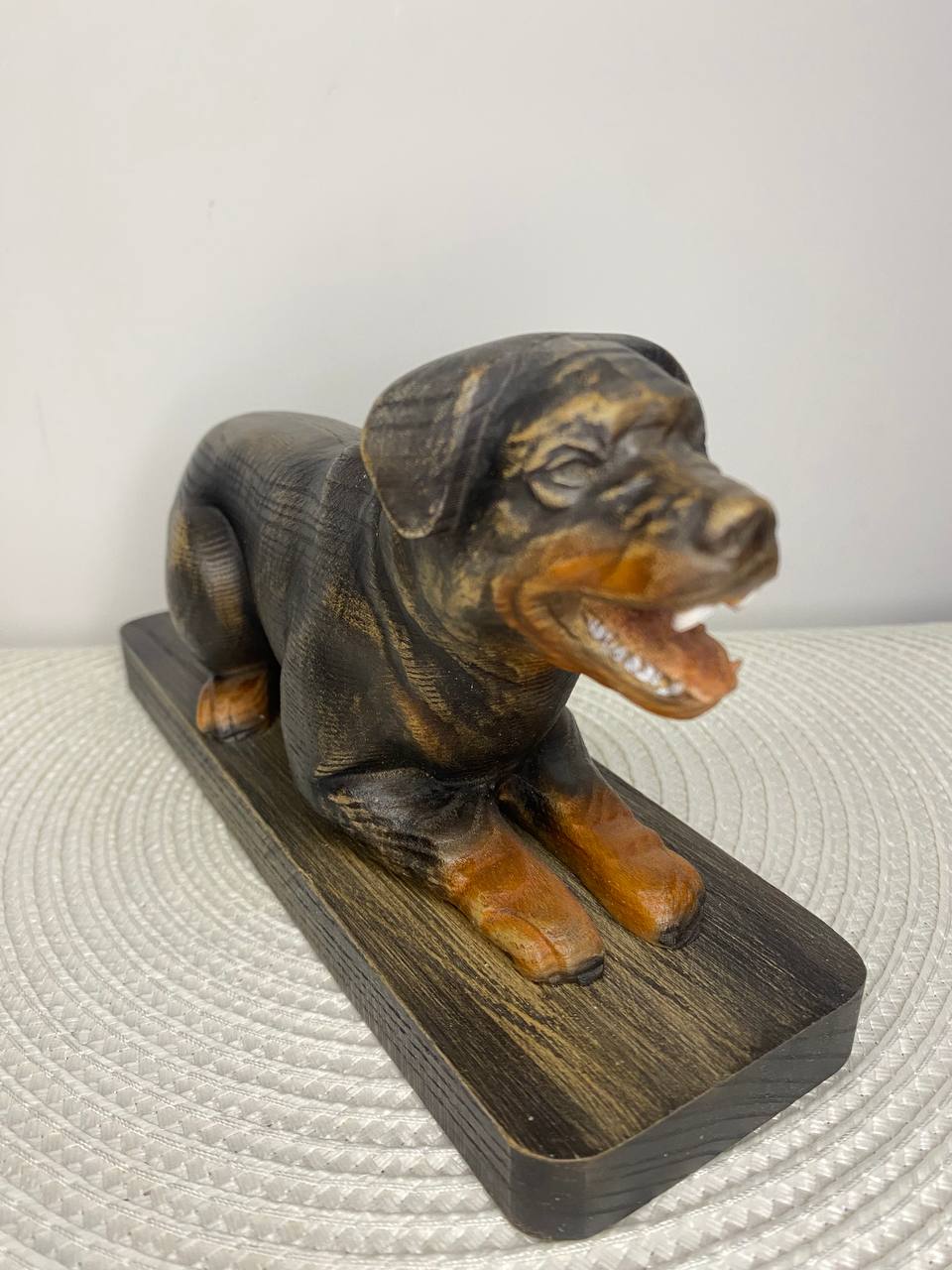 Rottweiler Wooden Statue | Hand-Carved Ash Wood Dog Figurine