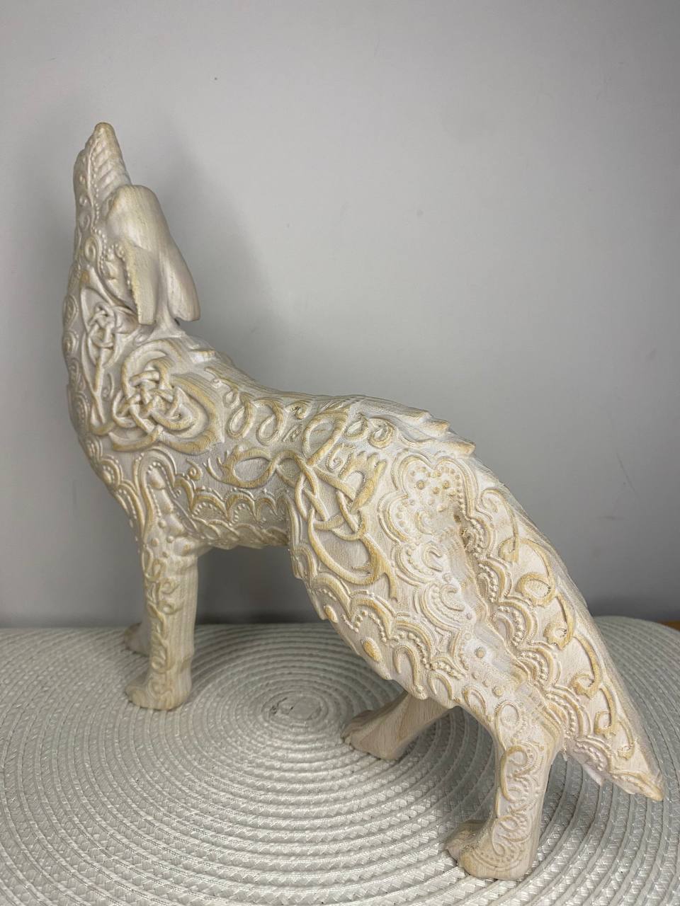 Celtic Wolf Statue | Hand-Carved Ash Wood Fenrir Norse Mythology