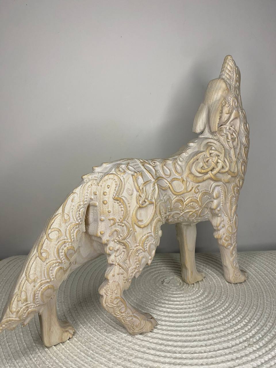 Celtic Wolf Statue | Hand-Carved Ash Wood Fenrir Norse Mythology